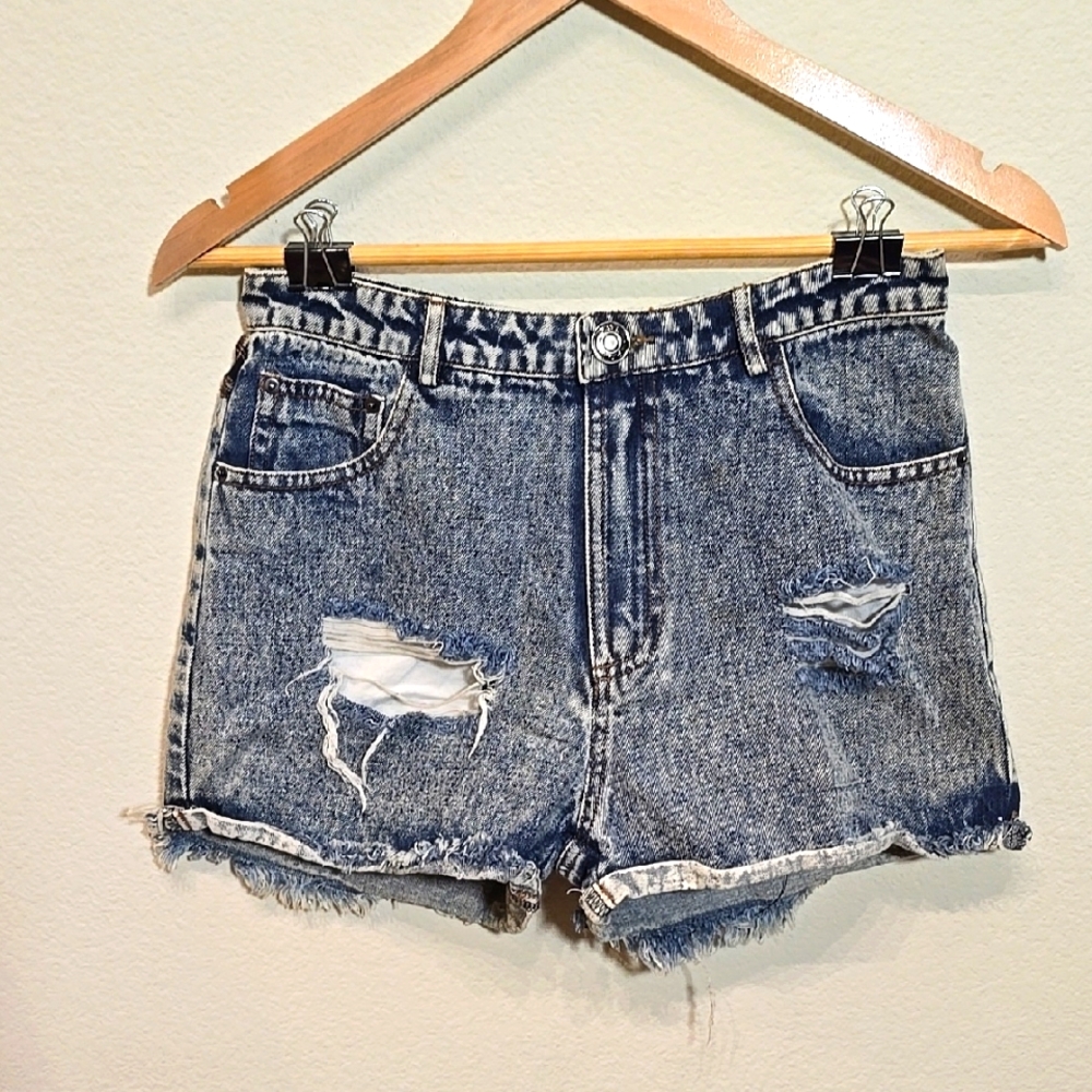 POL Boutique Brand, Distressed Denim Shorts With Plaid Accents, Small,  NWOT